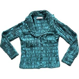 Richard K Tsao Teal Handwoven Thai Silk Ruched Jacket M/L Art to Wear Artsy
